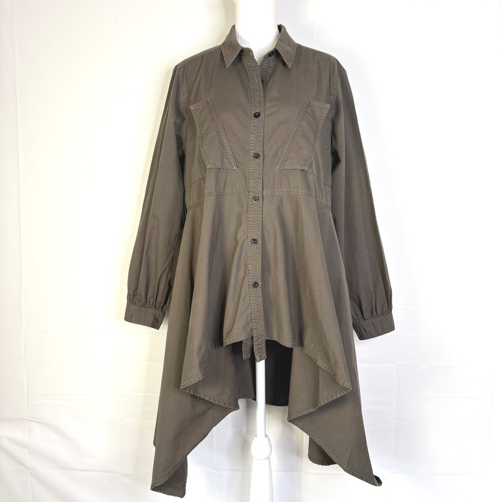 TOV LOS ANGELES Shirt Green Asymmetrical High‎ Low Size 42 Large